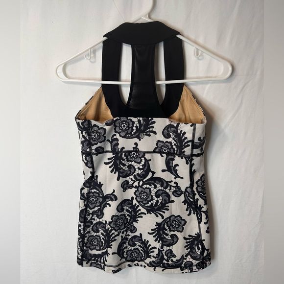 Lululemon Athletica Laceoflage WorkOut Scoop NeckTank Top Black Crème Floral SZ6 - Picture 8 of 17